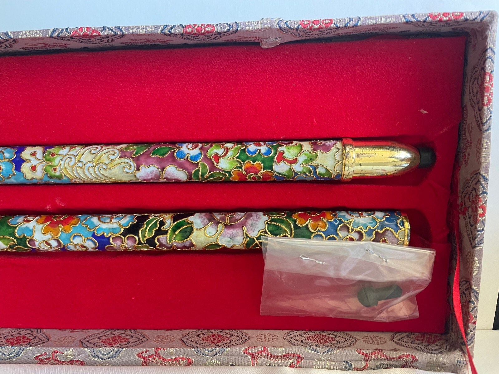 Vintage Cloisonne / Cloisonné Walk Cane Floral Motif Elegant Metal 35”