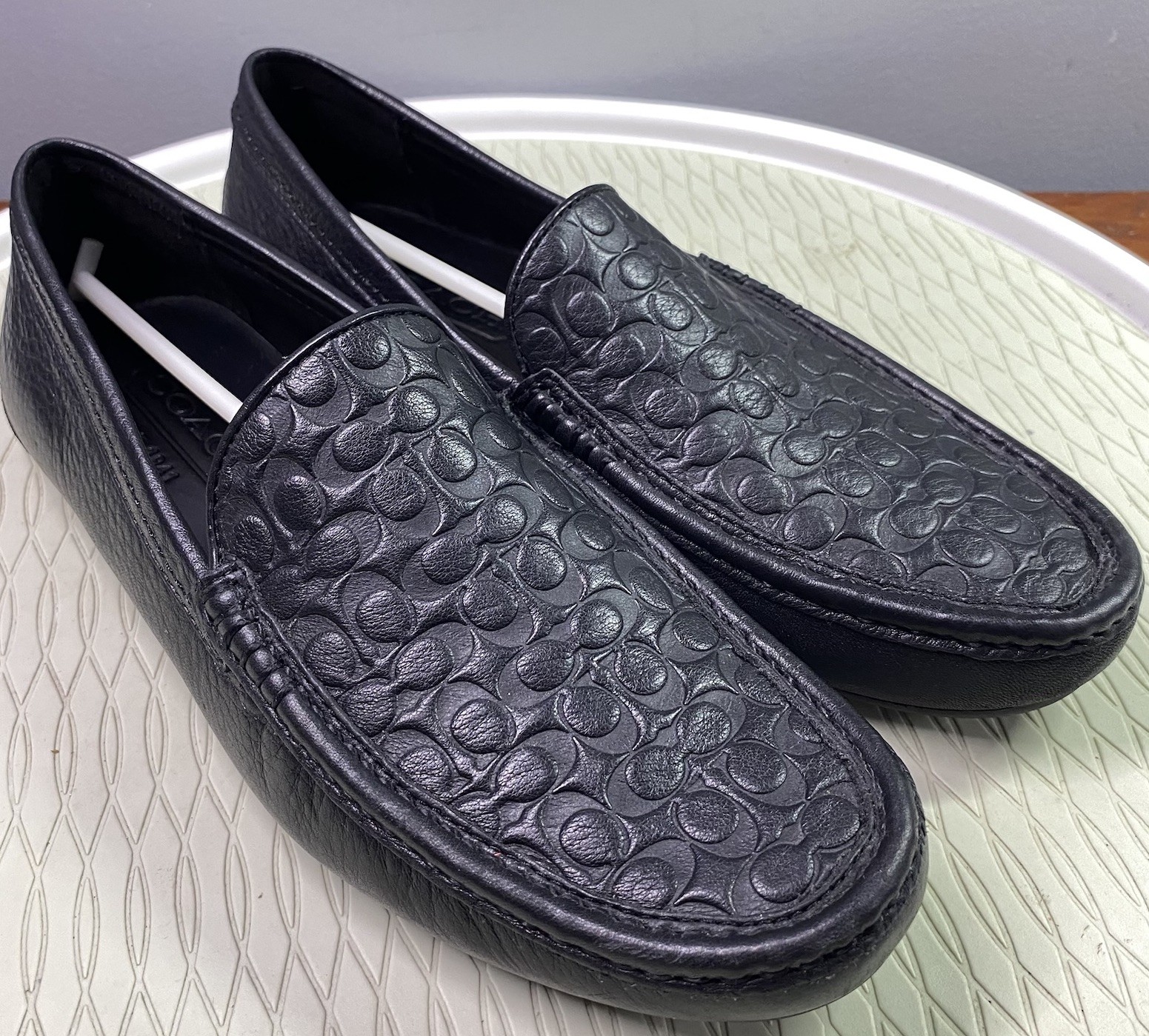 Coach Black Leather Jake 6CM Men’s Driving Loafer Shoes Signature C 7.5 M EUC