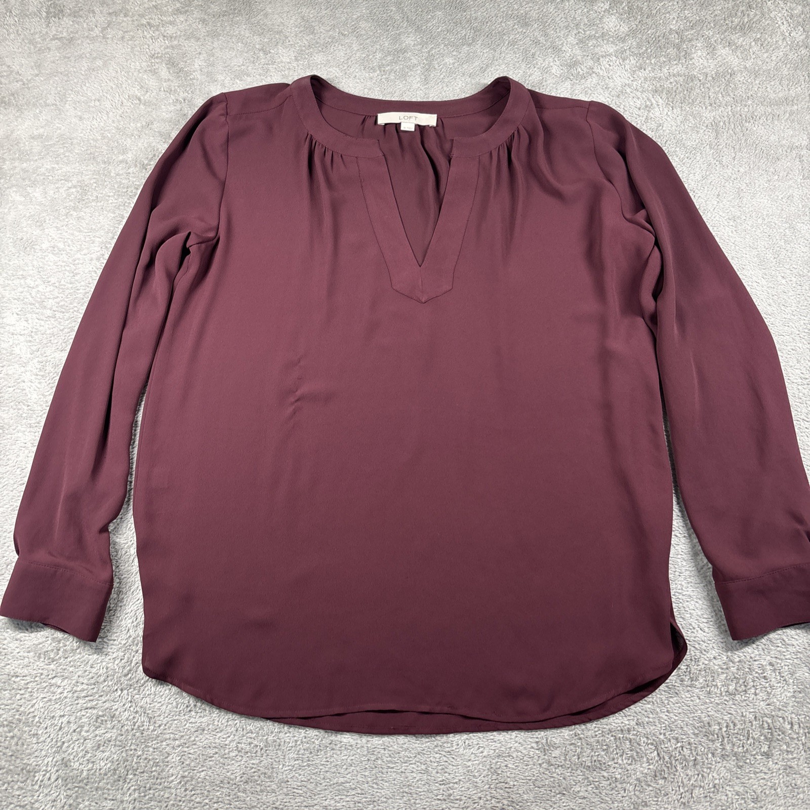 Loft Women’s Semi Sheer V-Neck Blouse Burgundy Size Medium