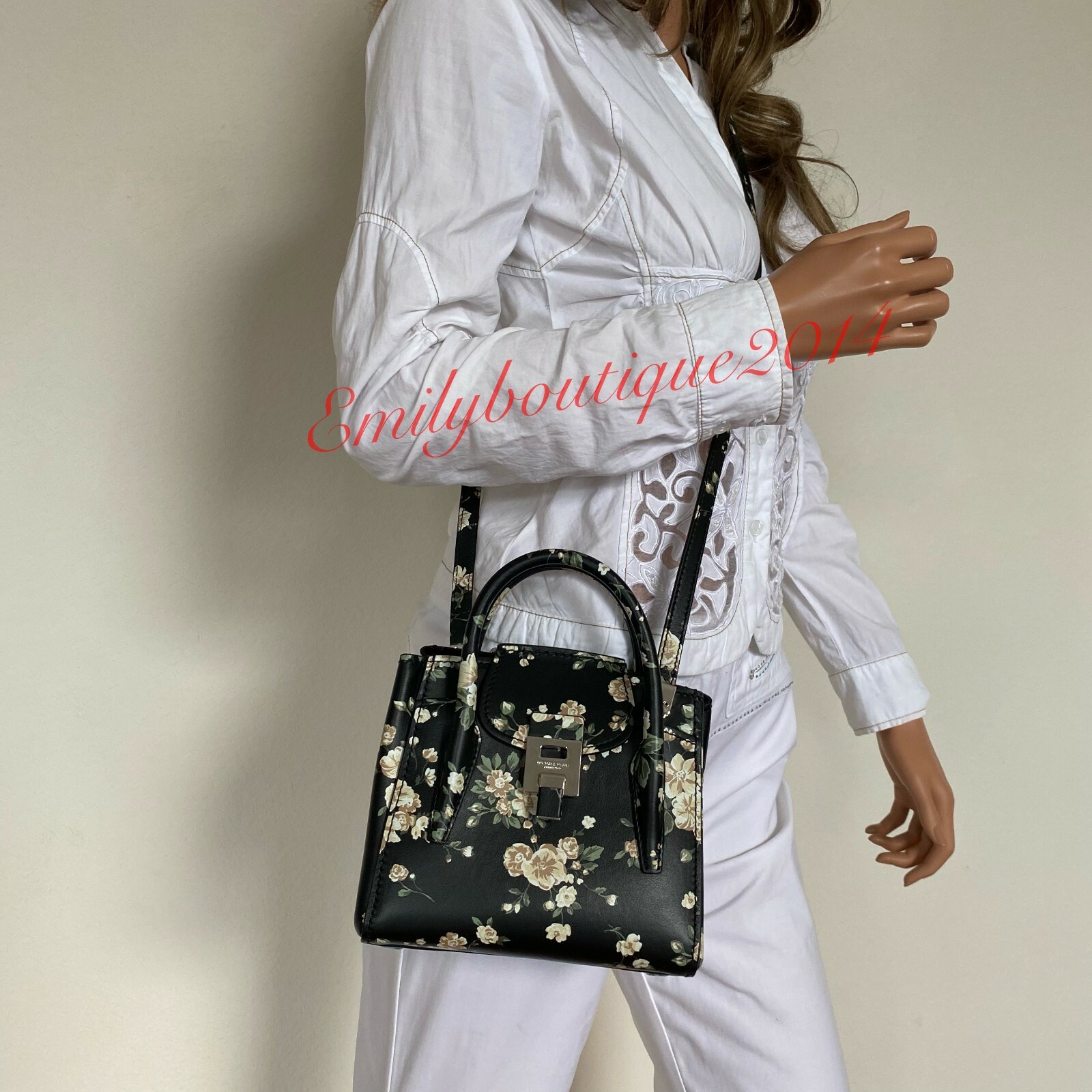 Michael Kors Collection Bancroft Mini Floral Calf Leather Satchel Black Bag $990