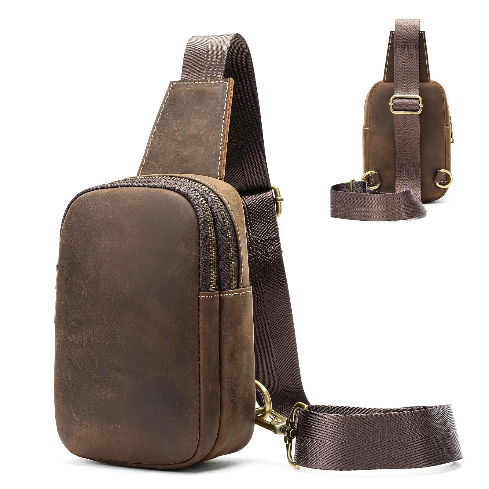 MASIWEI Genuine Leather Sling Bag for Men Crossbody Purse