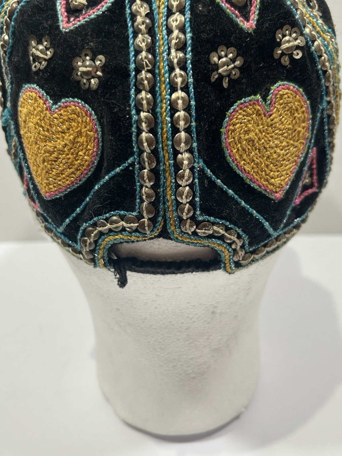 Vintage Sequined Hand Stitched Hat Made In Myanmar Burma Flaws