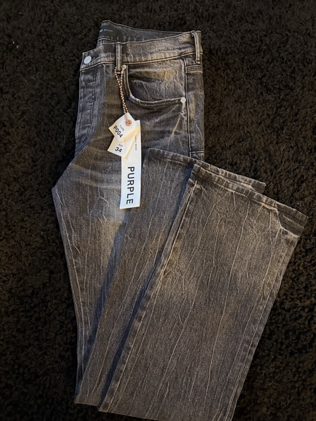 Purple Brand Men’s Slim Fit Low Rise W/Flare Gray/Blck Denim Jean Cargo Pockets