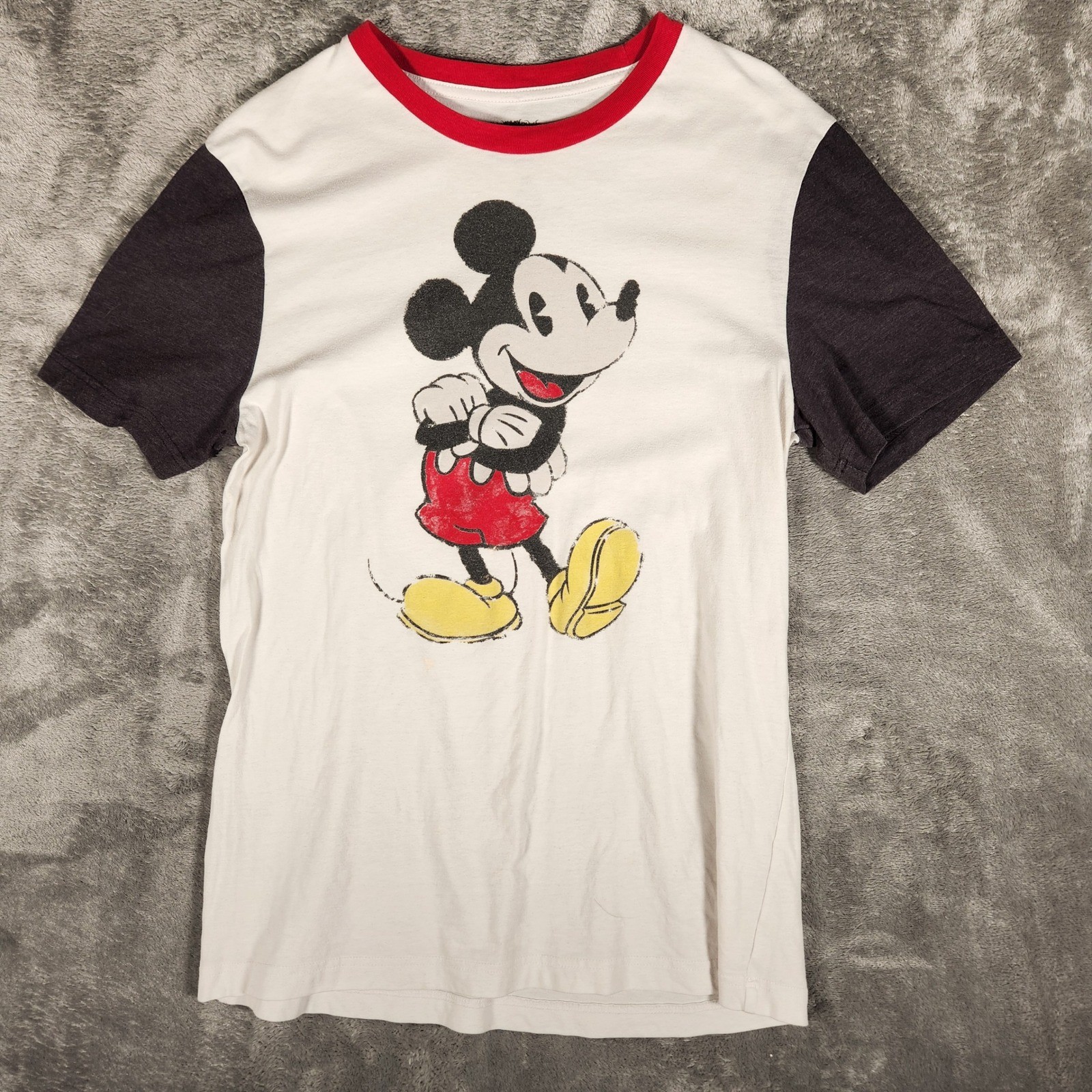Disney Mickey Mouse Graphic T-Shirt Mens Size M White Excellent Ringer Tee