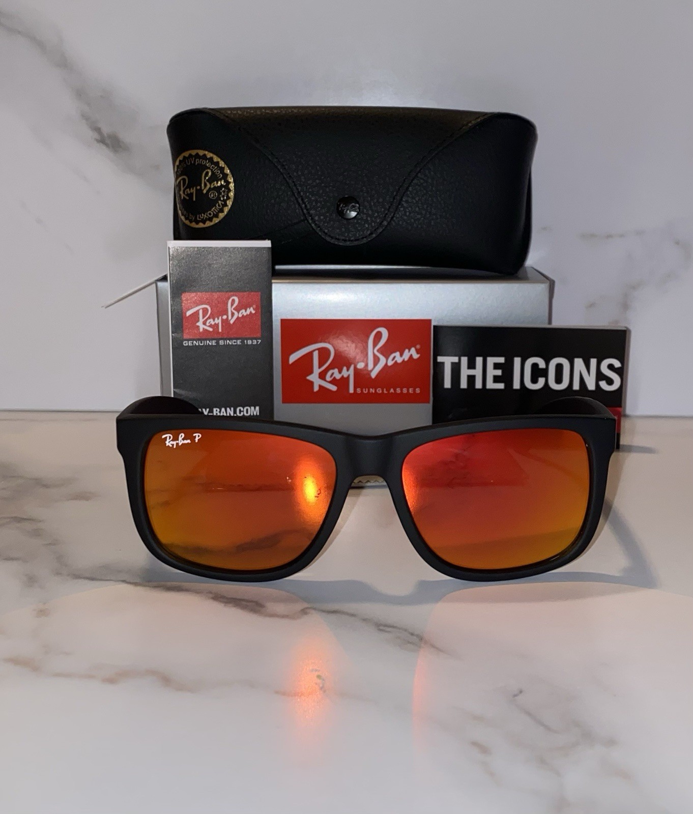 *BRAND NEW* Ray-Ban RB4165 Man Polarized Sunglasses Justin Red Orange Lens UV400