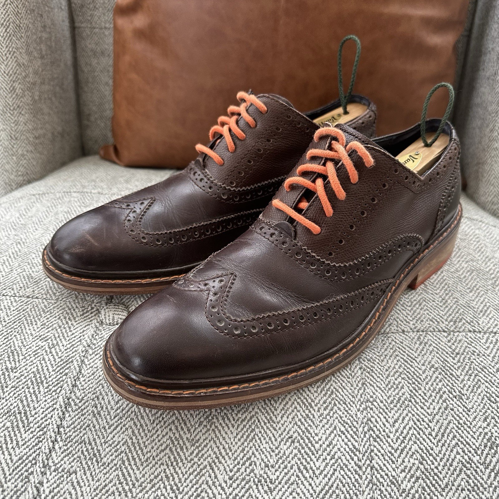 Cole Haan Colton Pebbled Dress 5-Eye Wing Tip orange Oxford Men’s US 8.5