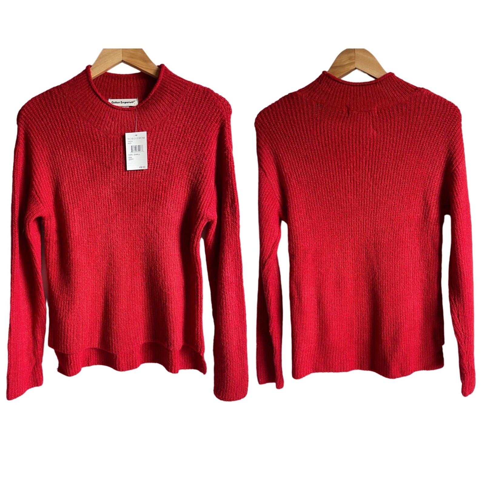 Cotton Emporium Ribbed Mock Neck Sweater Size Small High-low Hem Acrylic Blend