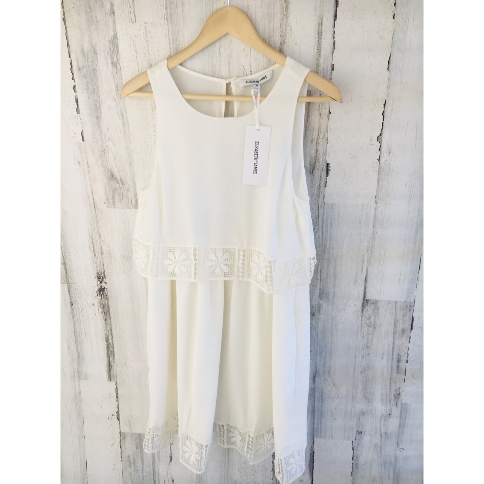 NWT $395 Elizabeth and James Callei Layered Mini Silk Dress Crochet Trim Ivory M