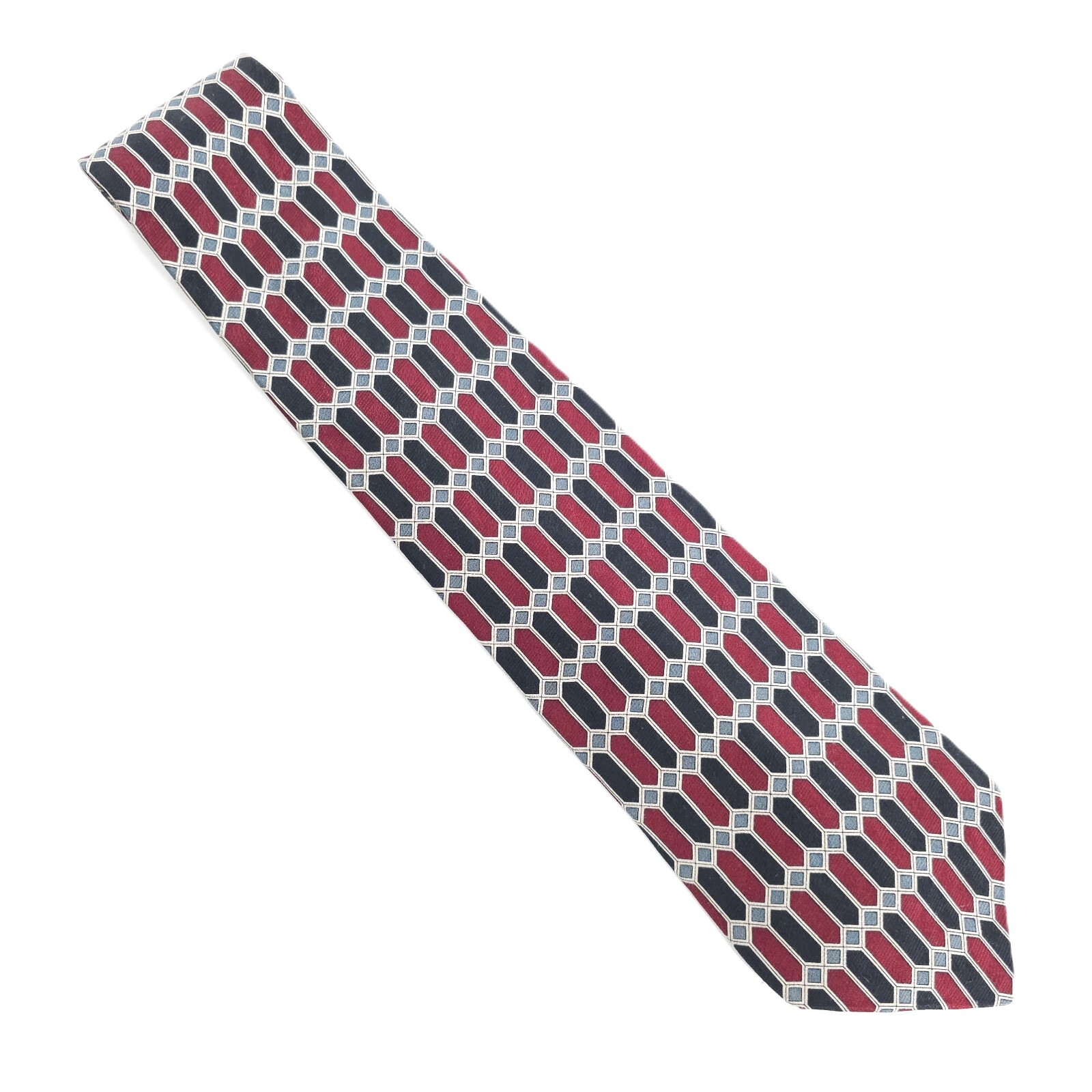 Raphael Men Necktie Handmade All Silk Geometric Red Black White Size 59×4 – NWOT