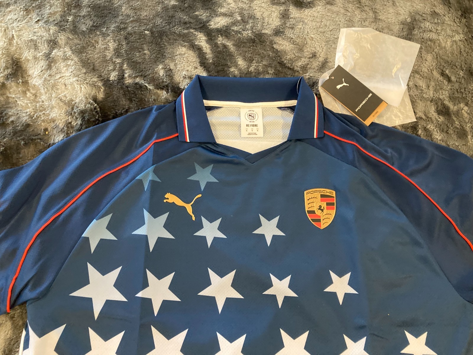 PORSCHE DESIGN / PUMA LTD ED. USA SOCCER STYLE T-SHIRT WITH COLLAR USA SIZE XXL