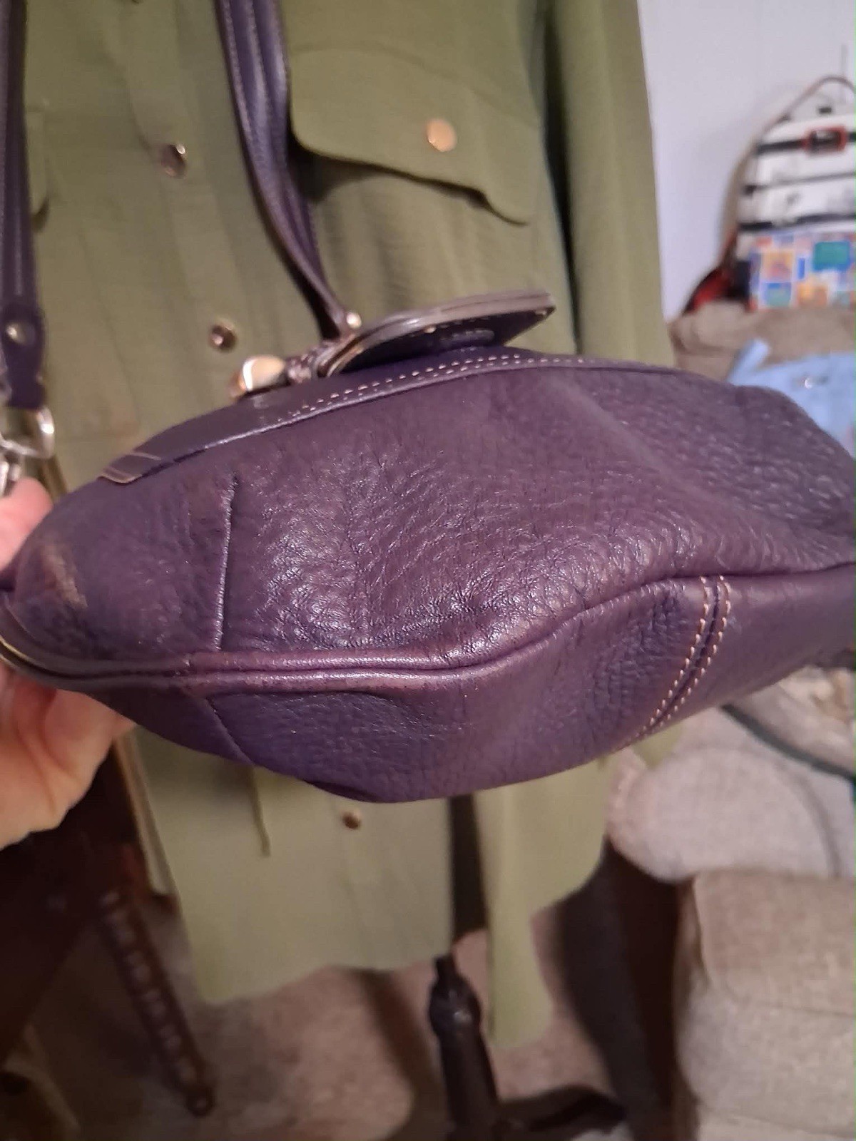 B. Makowsky Purple Soft Pebbled Leather Crossbody Animal Lining w Charm Silver