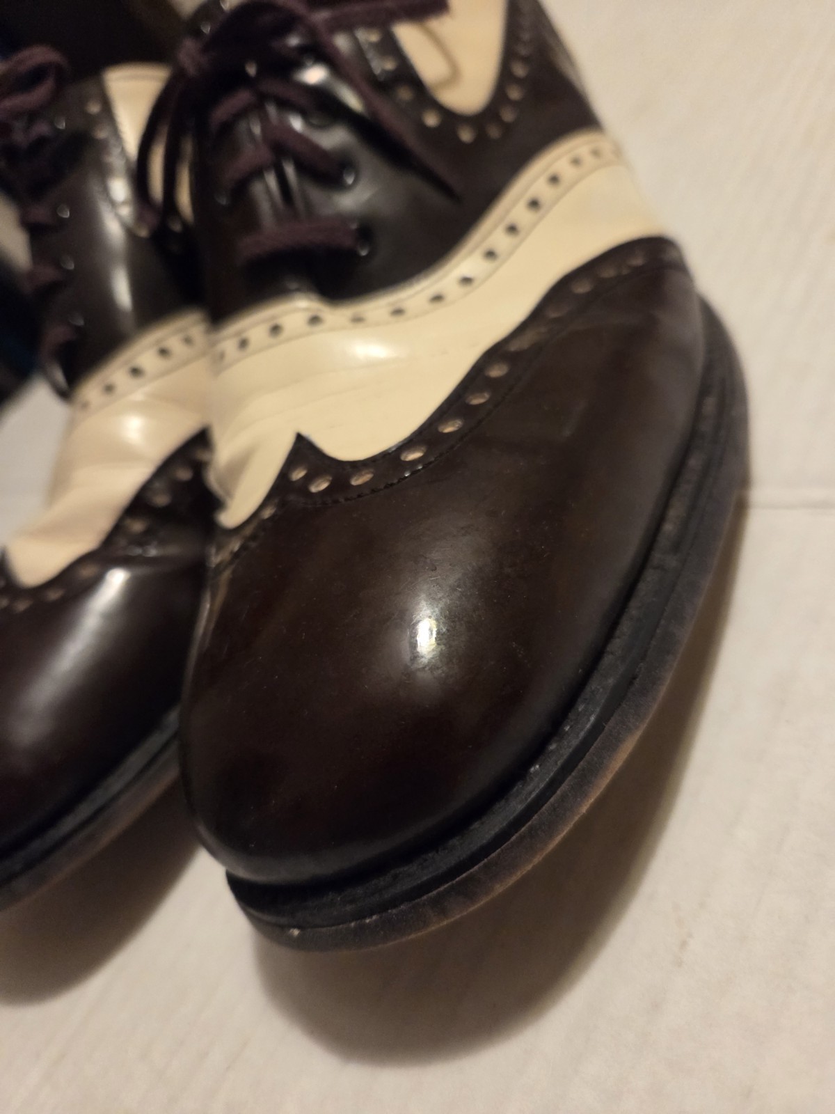 Vinatge Men’s 10D Two Tone Portage Shoes Patent Wingtip Oxford Formal Dress Shoe
