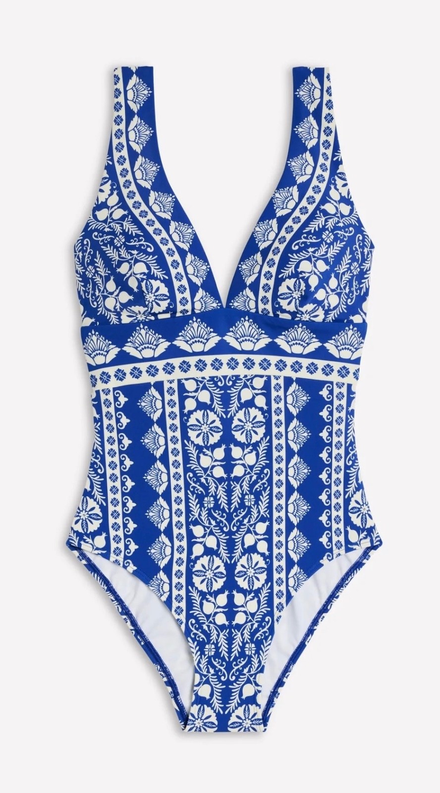 Boden Porto V-Neck Swimsuit Blue Size 20 Long Non Wired Padded Deep Plunge New