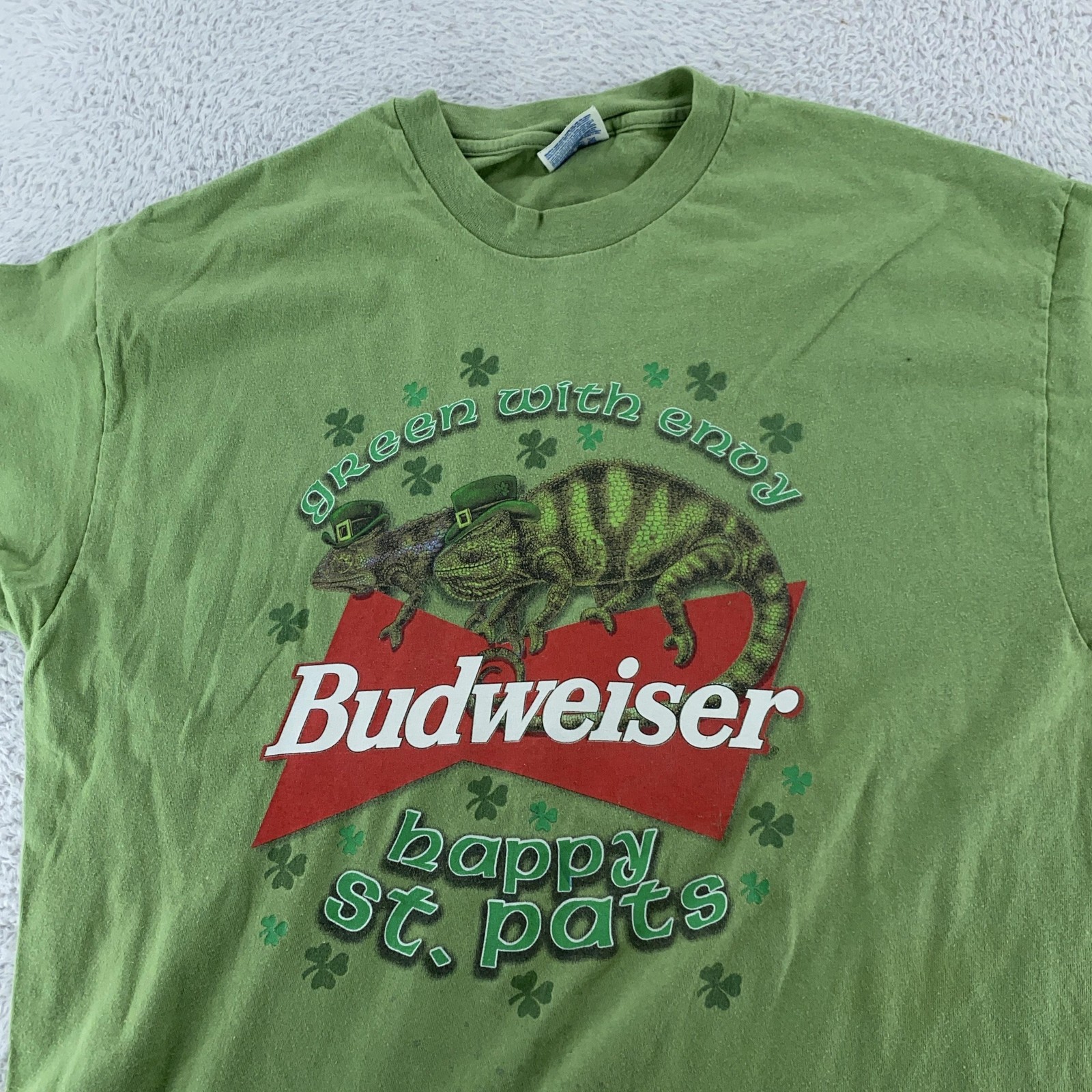 Vtg 90s Budweiser Chameleon St. Patrick’s Day Green w/ Envy Shirt Mens XL Beer