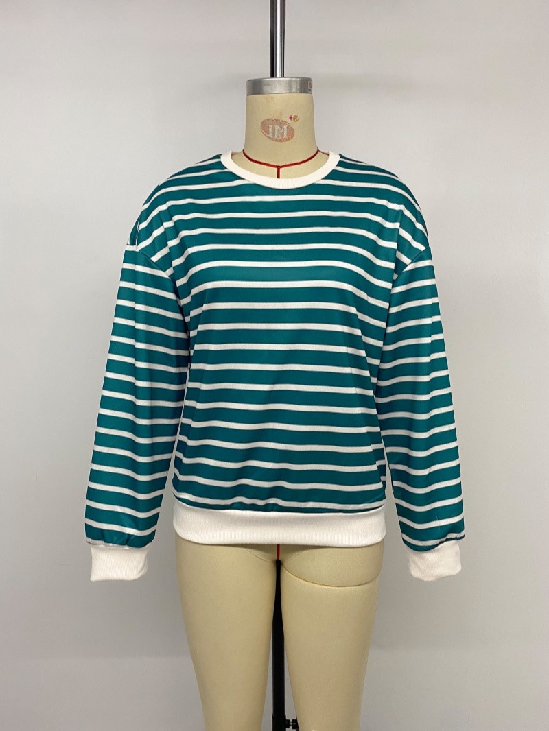 Striped contrasting top round neck patchwork pullover loose sports hoodie