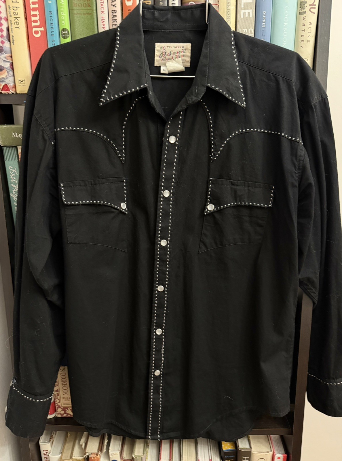 ROCKMOUNT Quarter Horse Western Shirt Black w/White Stitching Medium Pearl Snap