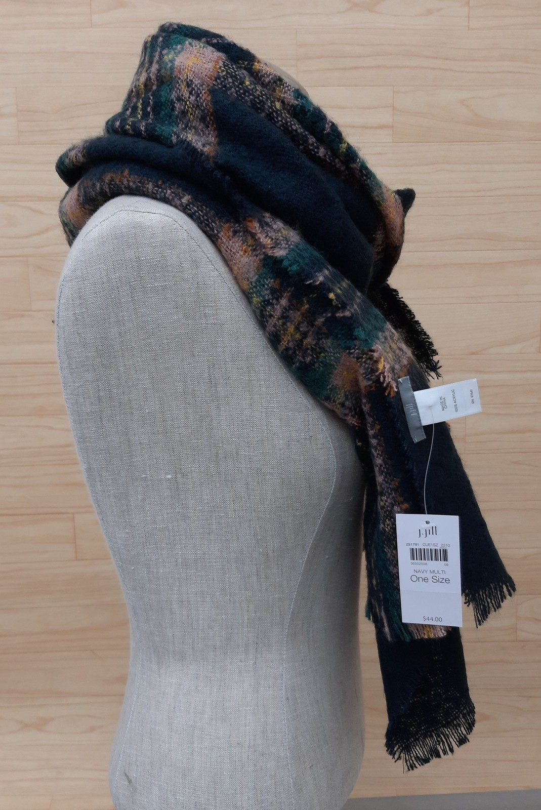 J. Jill Womens Scarf Navy Multicolor Plaid Rectangular O/S 251791 CUE1SZ 2210