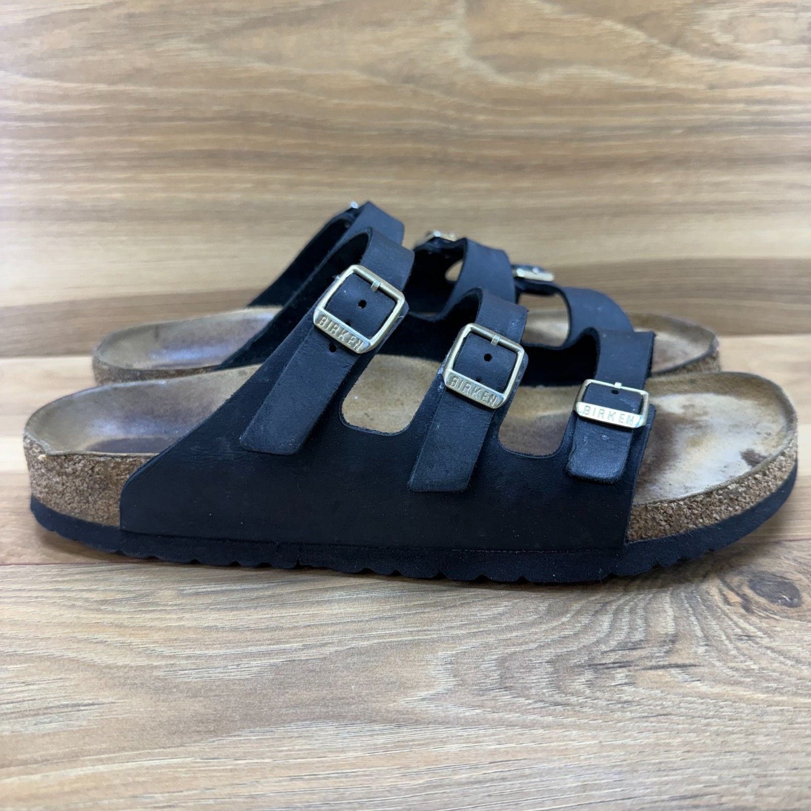 Birkenstock Florida Three Strap Sandals 10 N EU 41 Soft Footbed Black Nubuck