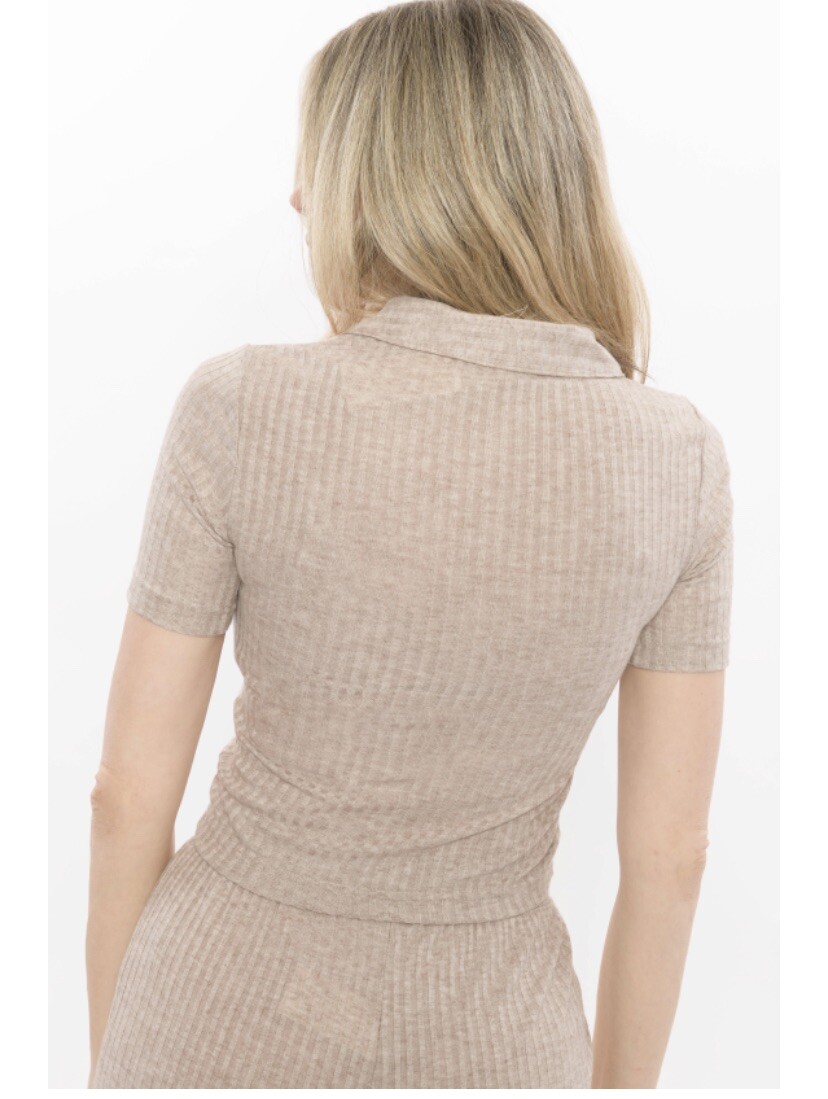 Z Supply Taupe henley crop top ribbed casual chic S new Lounge Wear Everyday New