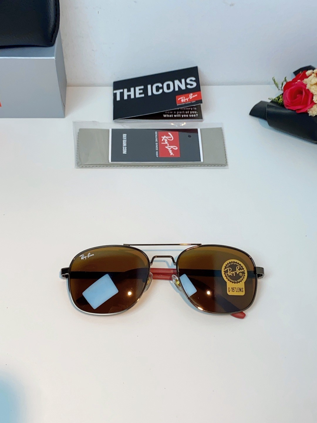 Ray-Ban RB3669 Gunmetal Square Sunglasses 57-20-145 G15 Amber Brown Lens