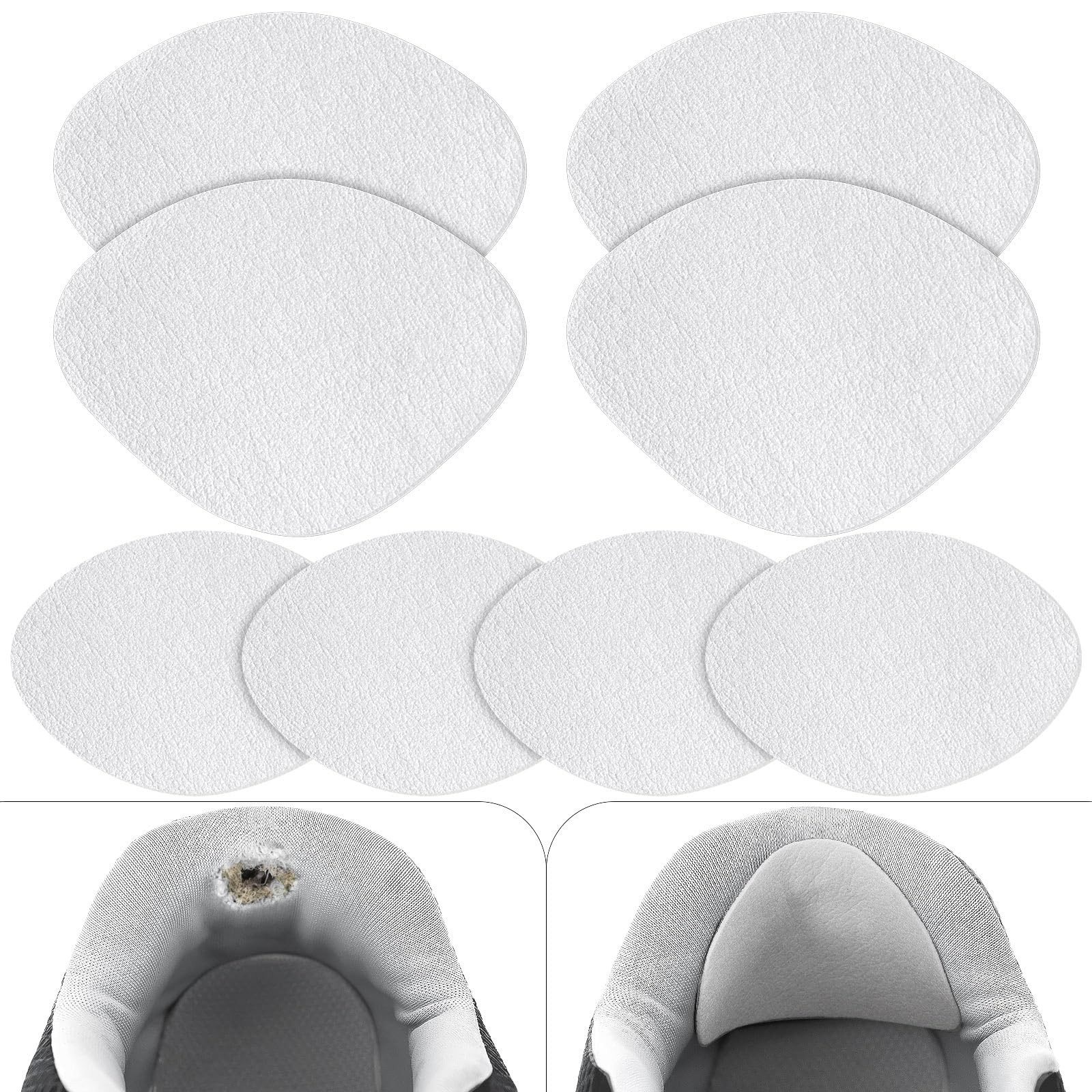 Shoe Heel Patch, 4 Pairs 2 Sizes 3.5 in × 2.8 in, × 2.4 White