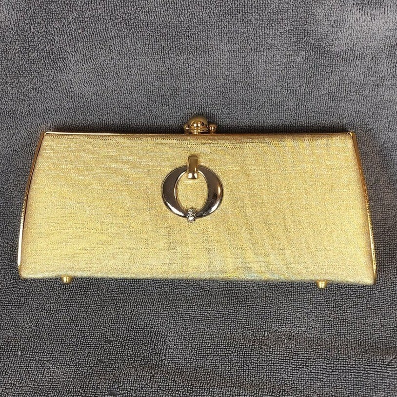 Vintage Gold Hard Shell Evening Clutch Gold