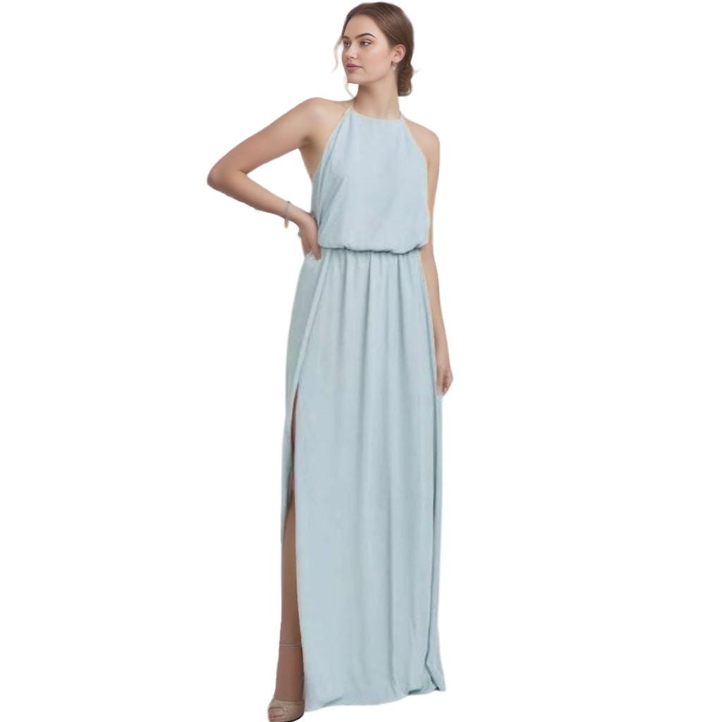 Show Me Your Mumu Heather Halter Dress Steel Blue NWT 2XL Chiffon Slit