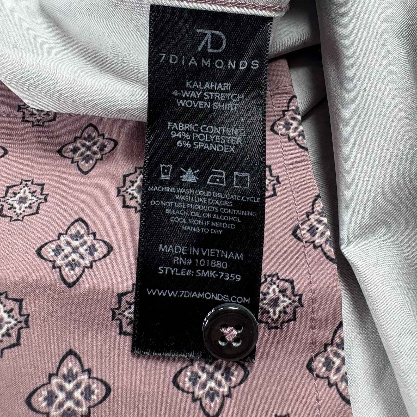 7Diamonds Kalahari 4 Way Stretch Shirt L Mauve Button Up Performance Geometric