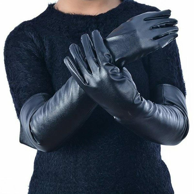 Gloves Evening Party Elbow Warm Women Winter Ladies Long Soft Lined PU Leather