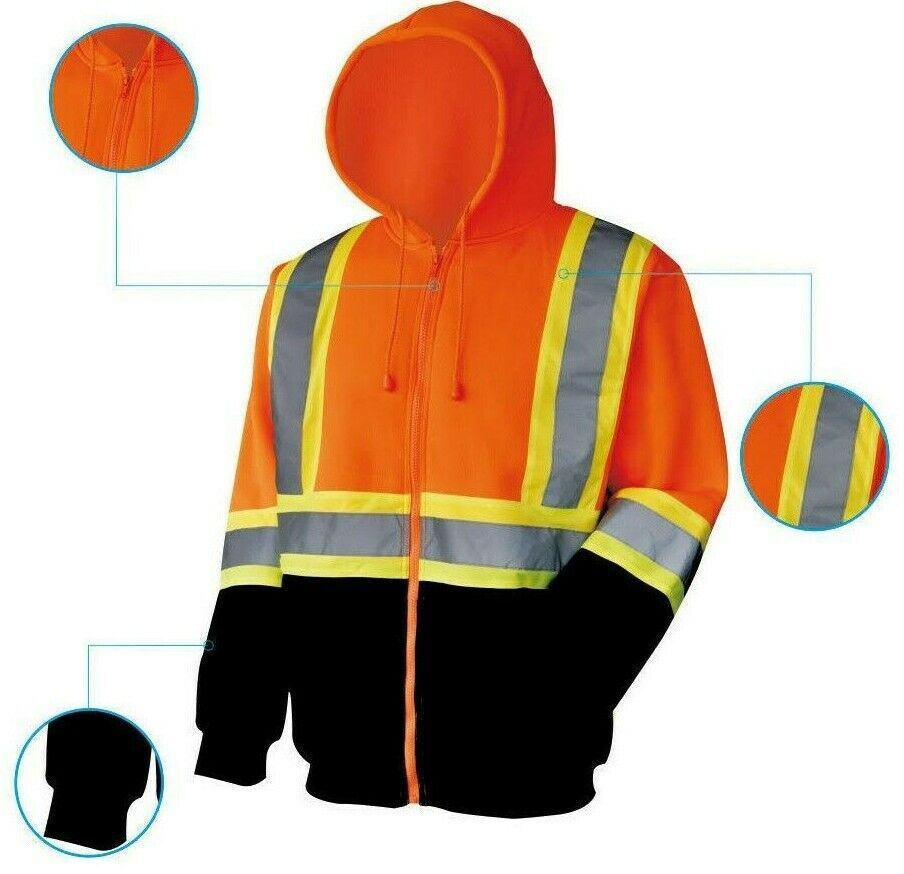 Class 3 Hoodie high Visibility Reflective Construction Safety Work Fleece