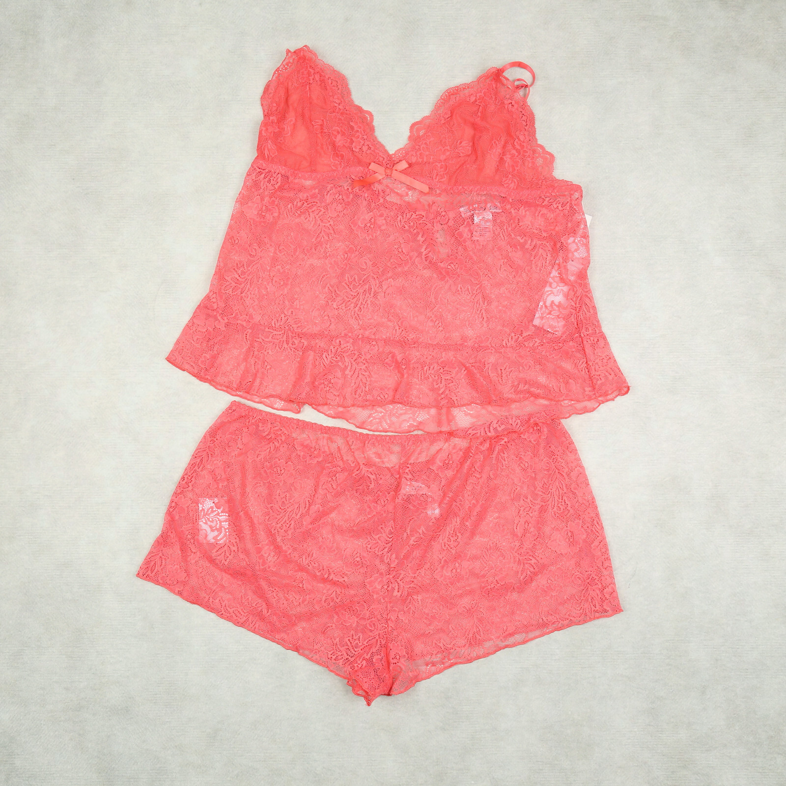 Linea Donatella Lace Cami & Shorts Pajama Set Defect (as pictured) Coral Size XL