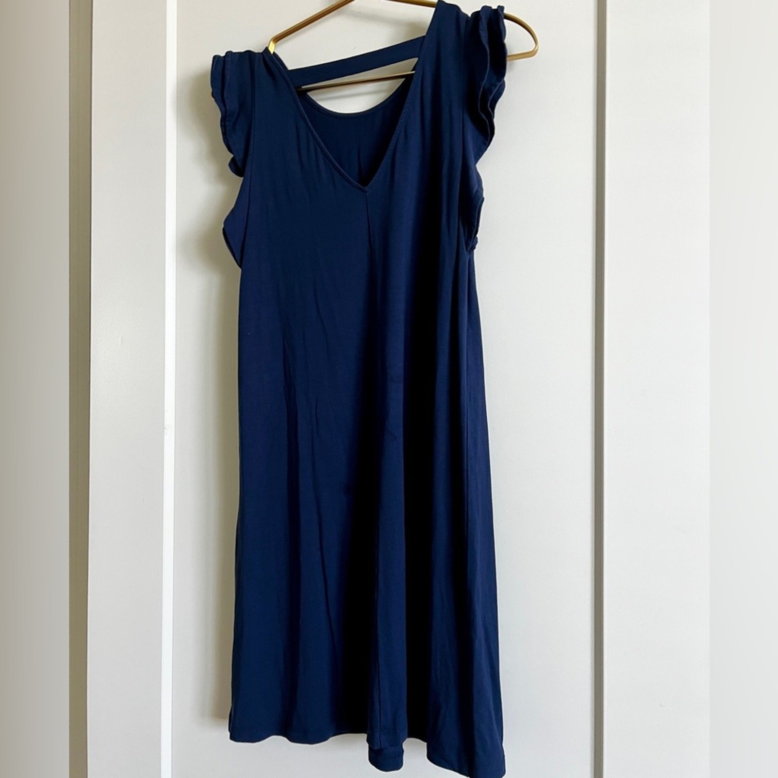 Lilly Pulitzer Dani Ruffle Swing Dress True Navy XS Flutter Sleeve V-Back A-Line