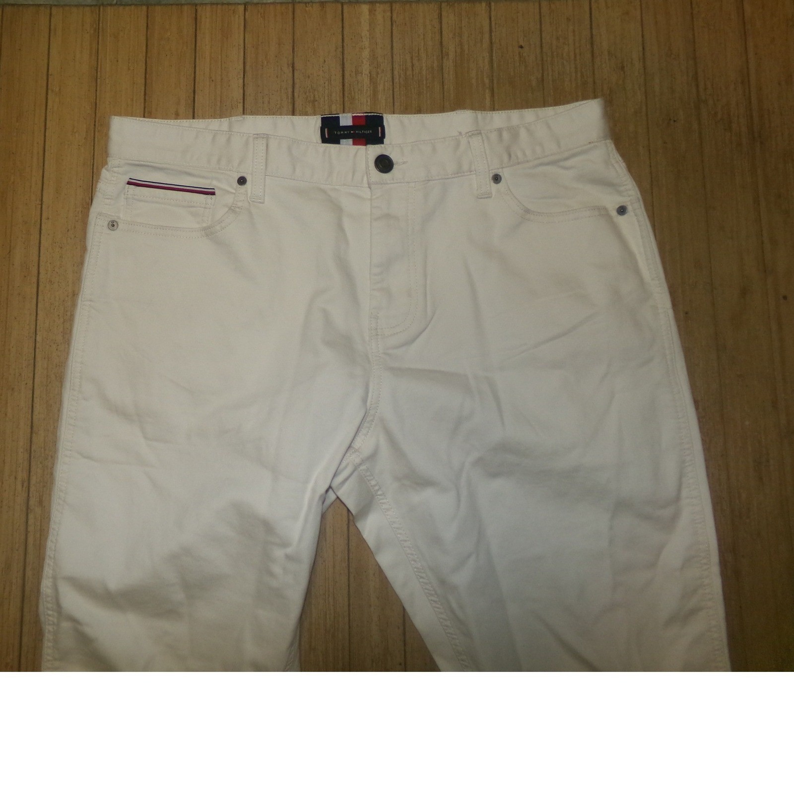 Tommy Hilfiger Mens THFLEX Pants Cream Straight Leg Chino 38×32 NWT