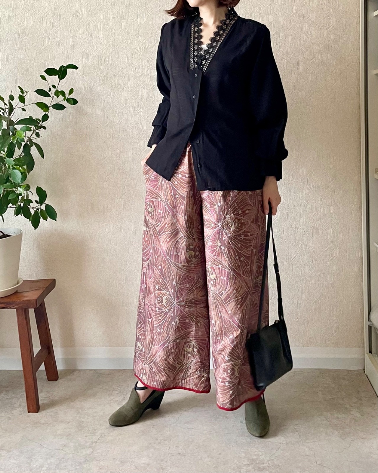 Oshima Tsumugi Kimono wide pants, Beautiful Pants, 100% silk with lining