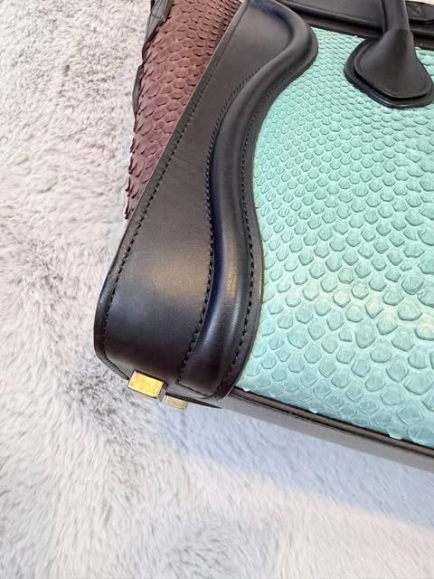 Authentic Celine Luggage Phantom Bag Handbag Black Mint Python Leather