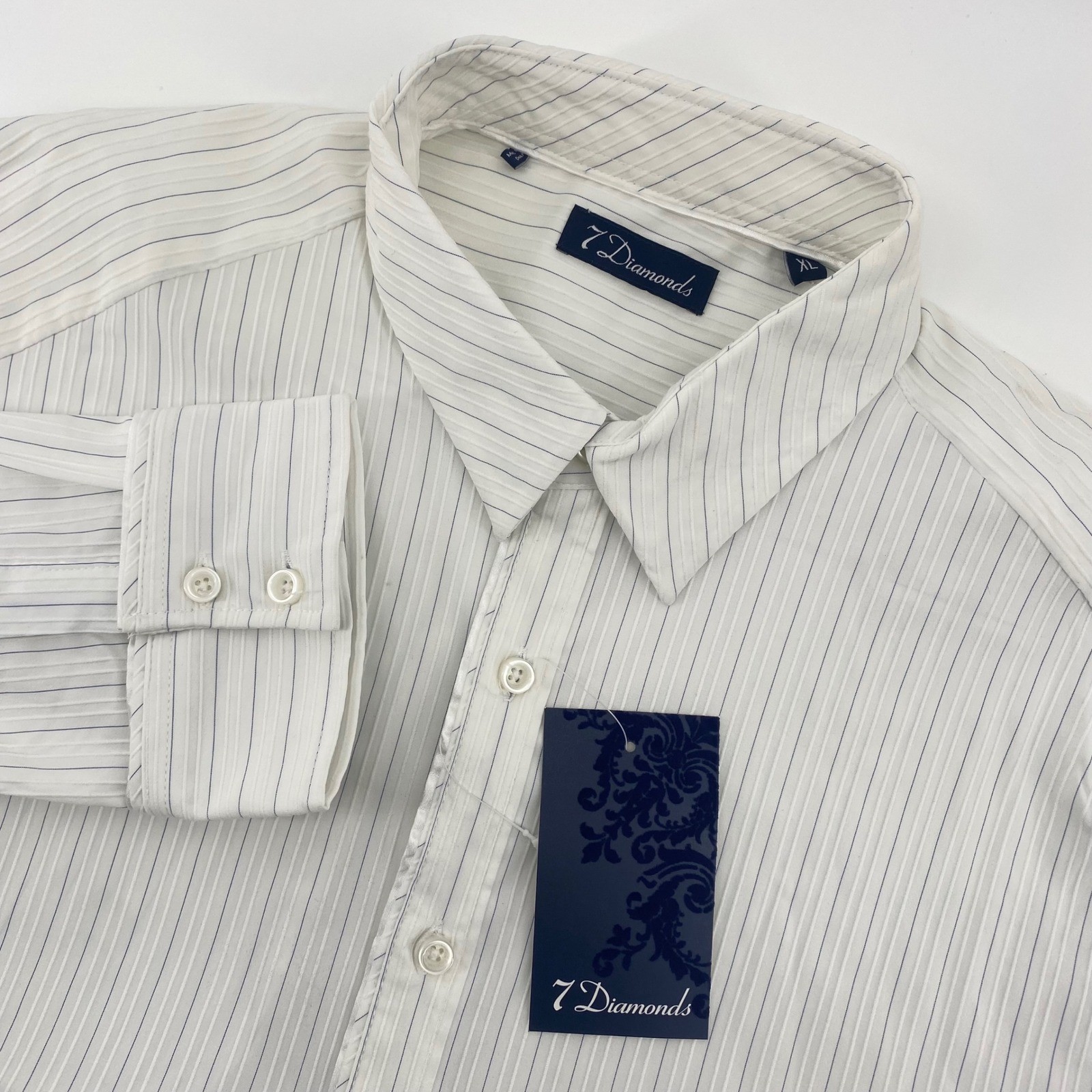 7 Diamonds Button Down Men XL White Pinstripe Big City Nights Long Sleeve