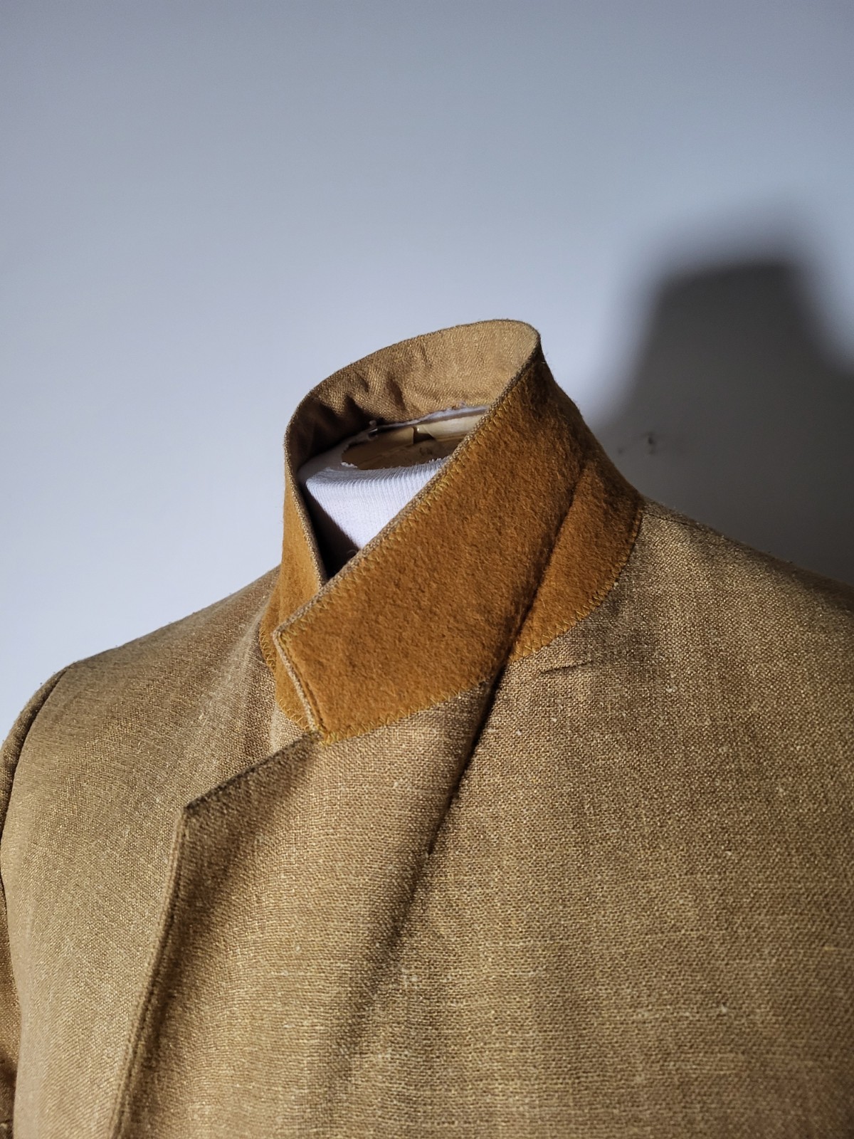 Vintage 40R Golden Wheat Linen Wool Double Breast Notch Lapel Coat Jacket Blazer