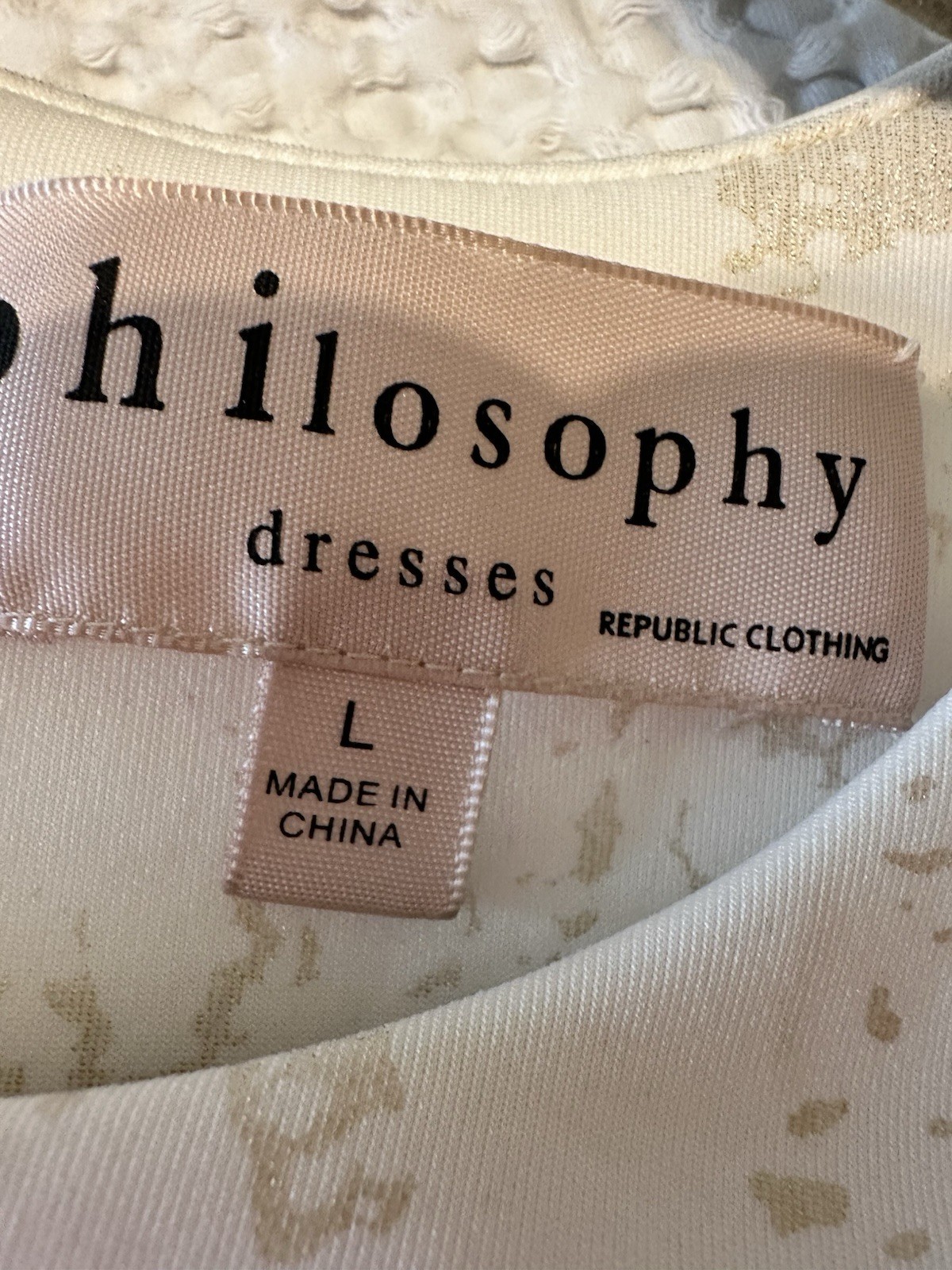 Philosophy Cream Brocade Midi Dress With Abstract Gold Metallic Design