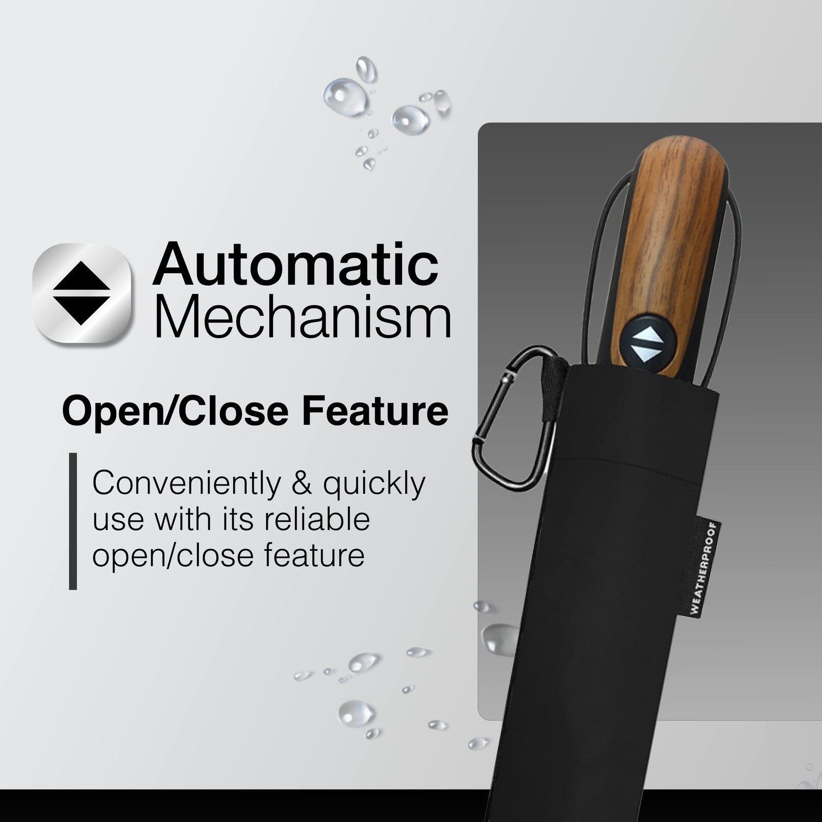 Weatherproof WP-M540-BLACK Automatic Folding Umbrella Full 54 Inch Arc Black