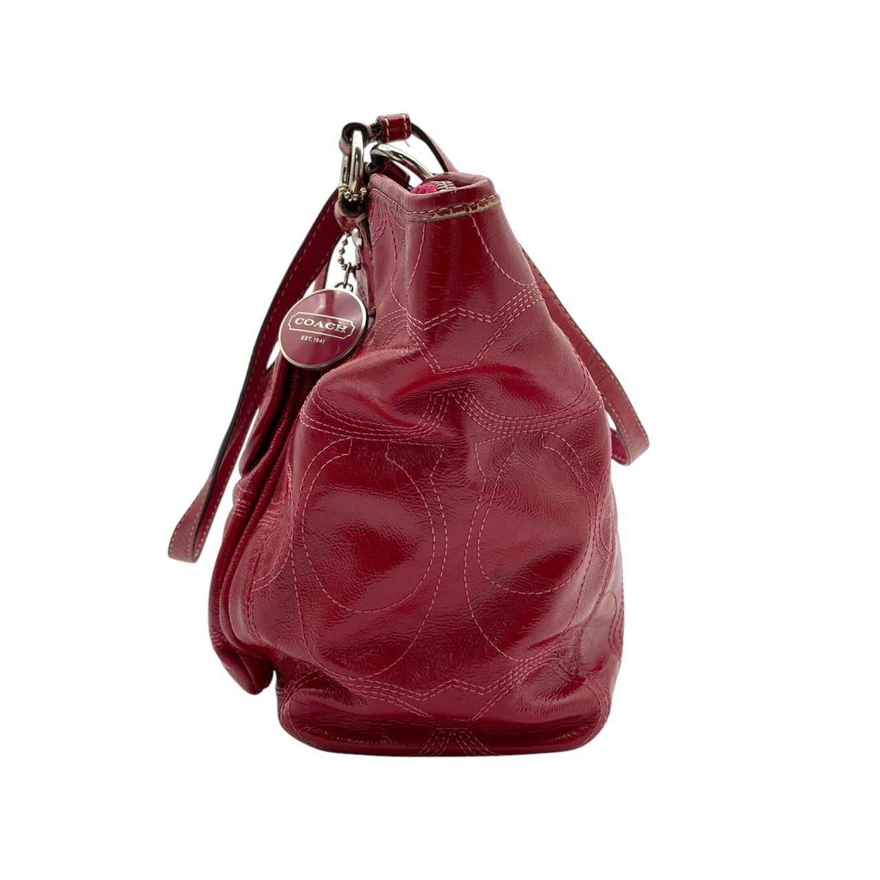 Authentic COACH Optic Signature Leah Tote Bag Patent Leather Red F15190