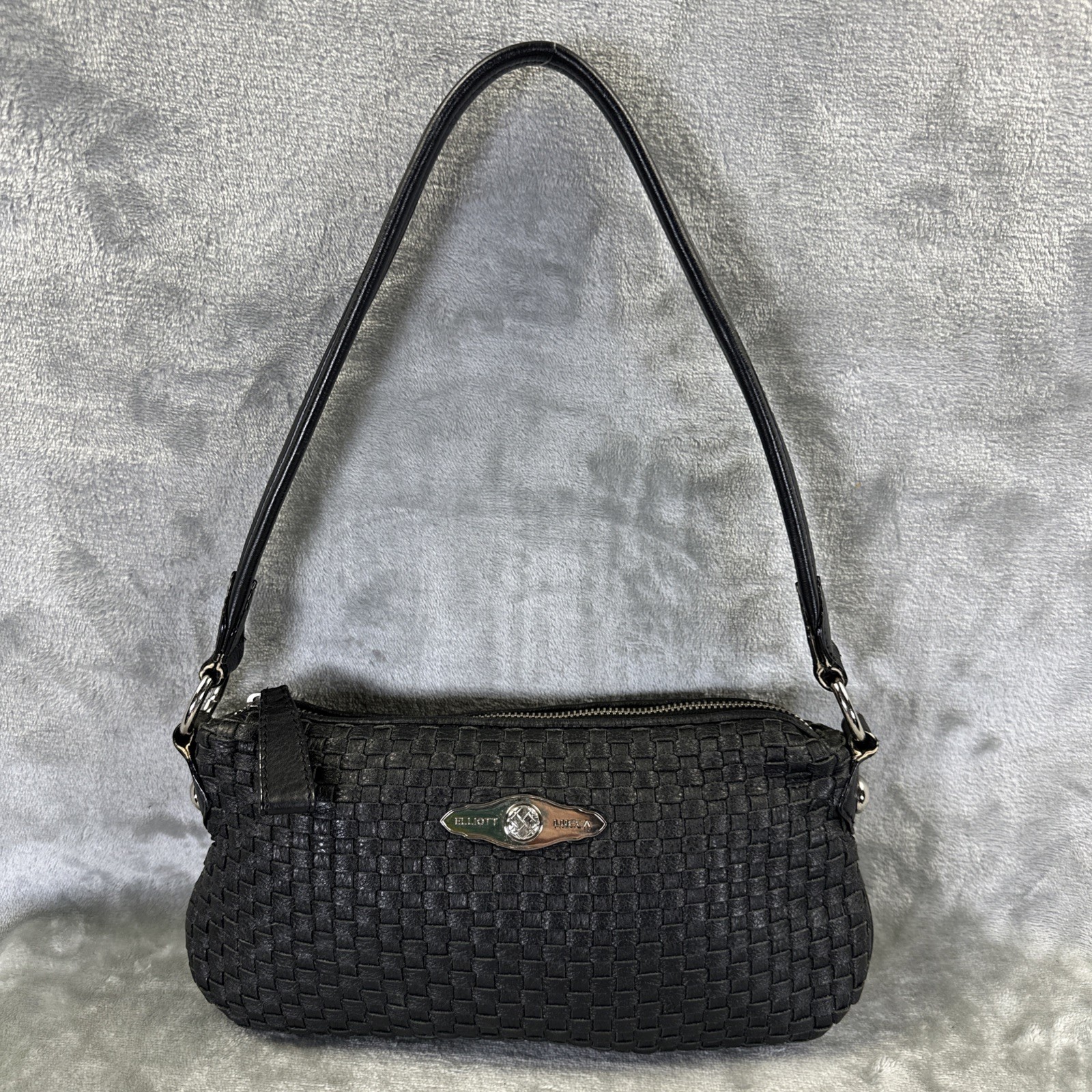 Elliott Lucca Shoulder Bag Purse Satchel Black Woven Leather