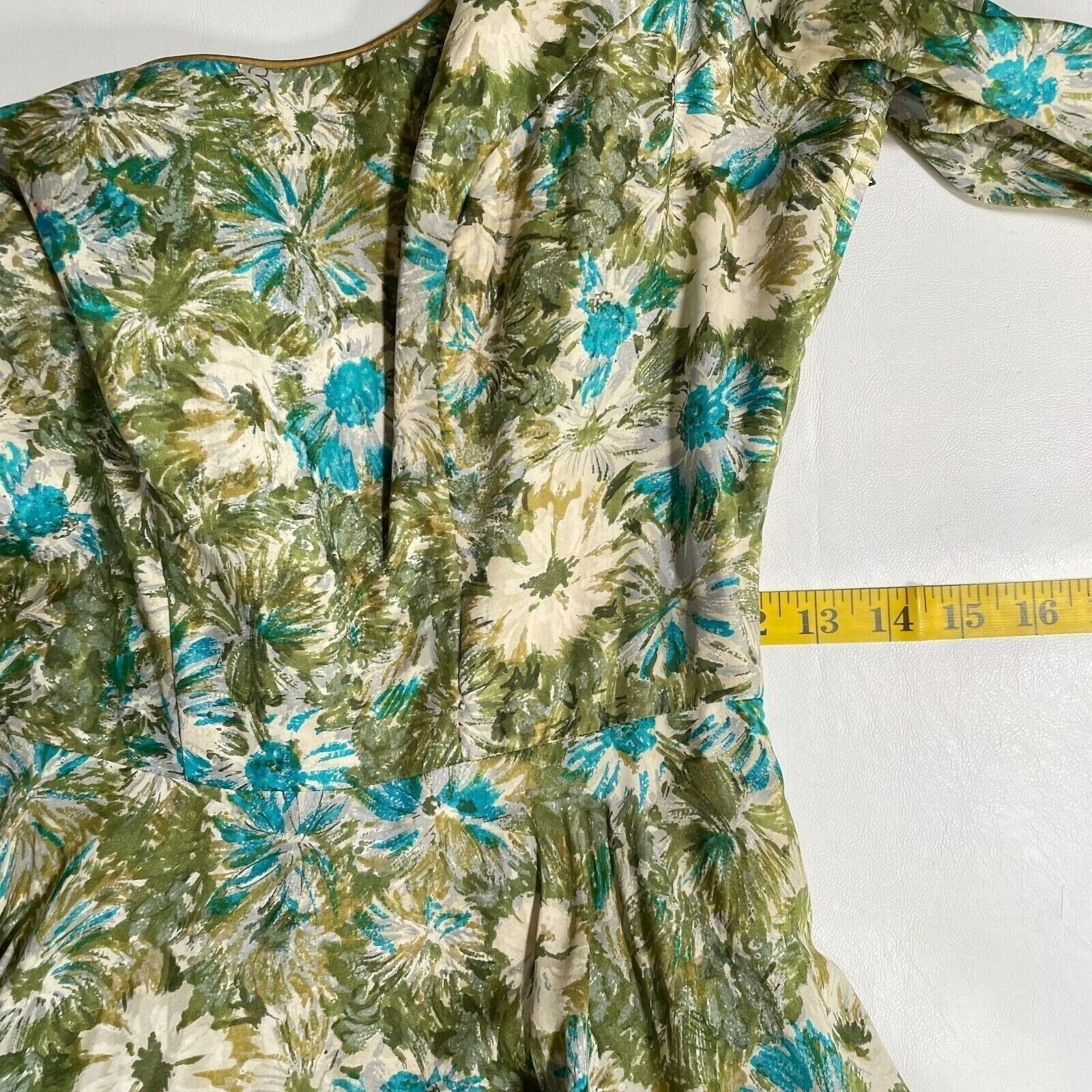 Dance Time by Phyllis Vintage Dress Womens XS/S Green Floral 1950’s Full Sweep