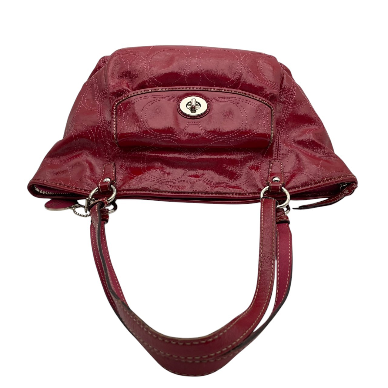 Authentic COACH Optic Signature Leah Tote Bag Patent Leather Red F15190