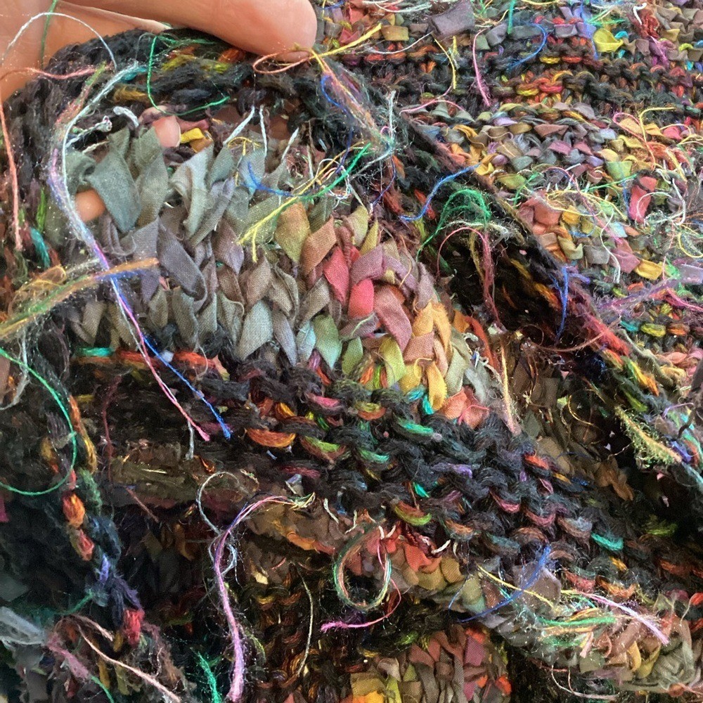 Knit & Crochet Fabric Tie Shabby Chic Vest Multicolor Front Tie Art to Wear