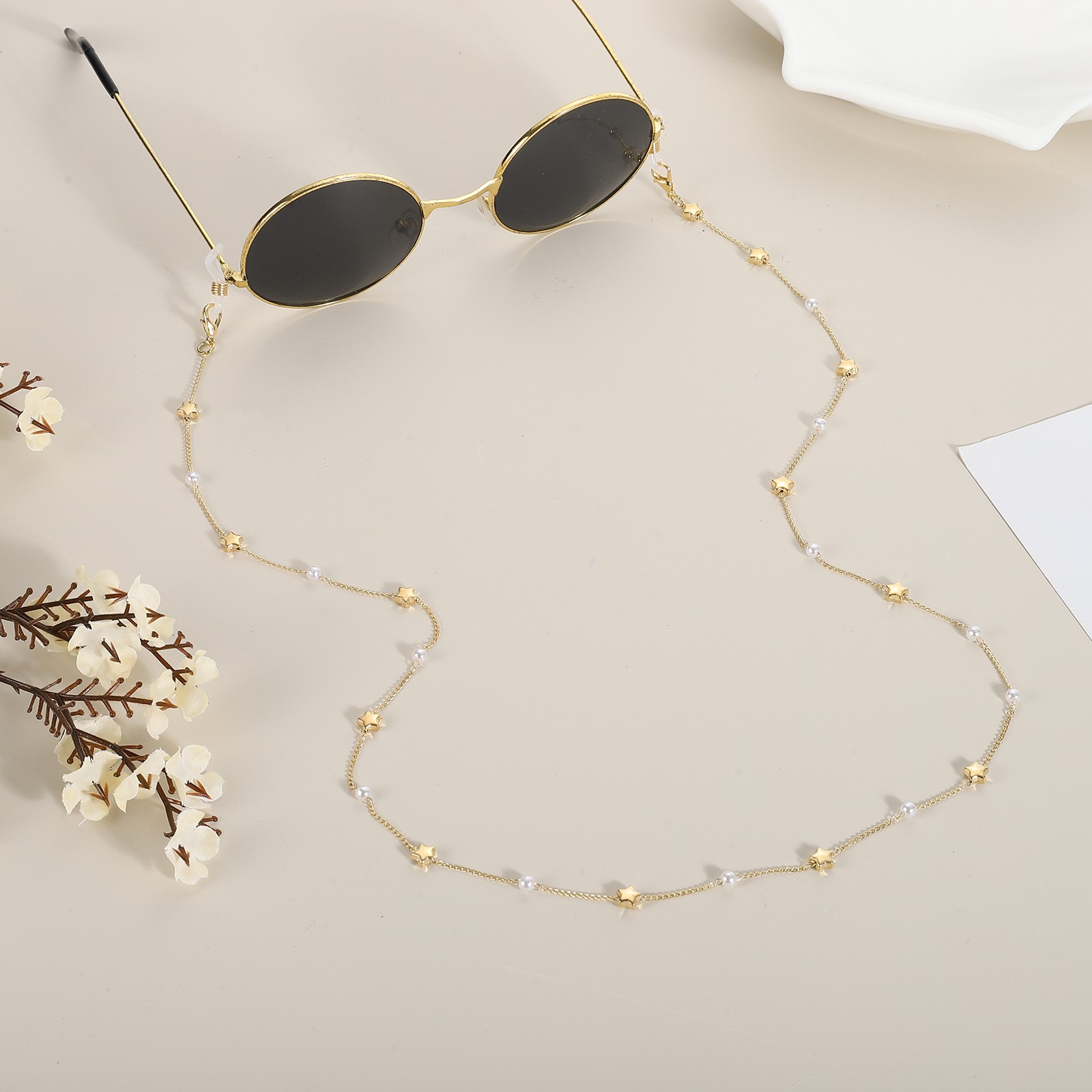 Beads Eyeglass Chain Pearl Glasses Strap Retainer Chain Golden Star