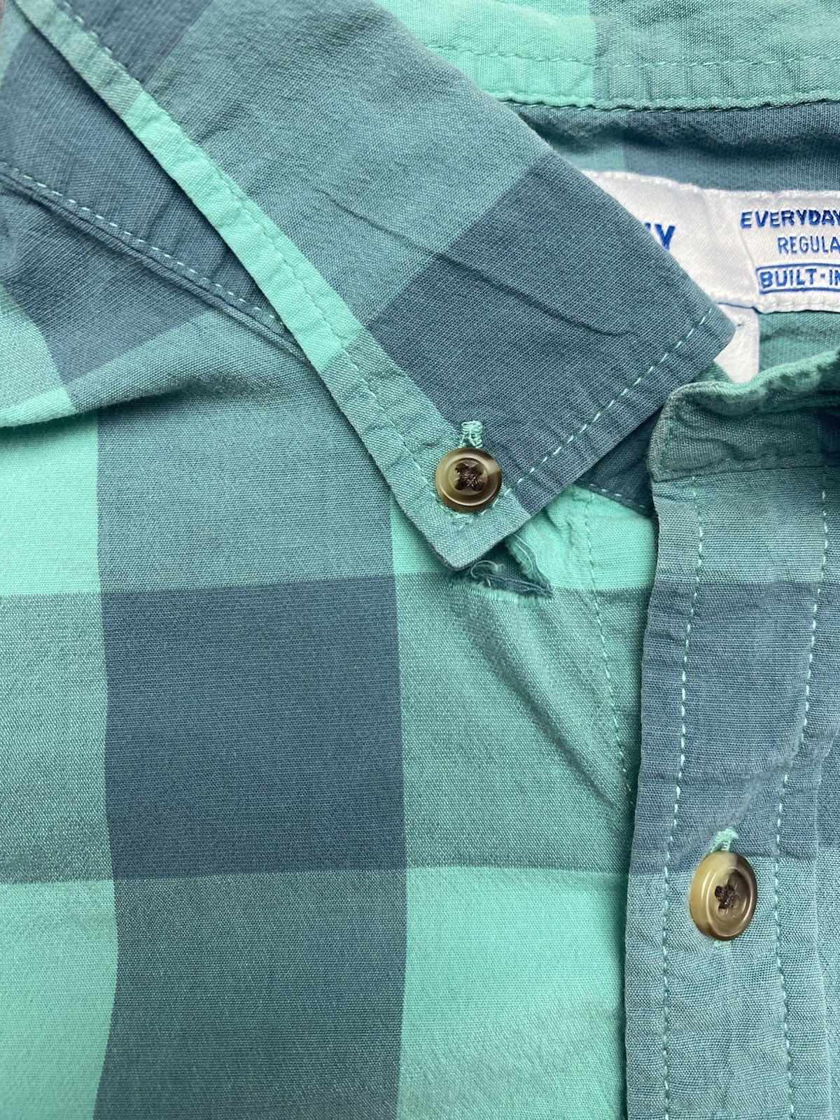 Old Navy Teal/Blue/Green Plaid Button Down Shirt Mens Regular Sz L