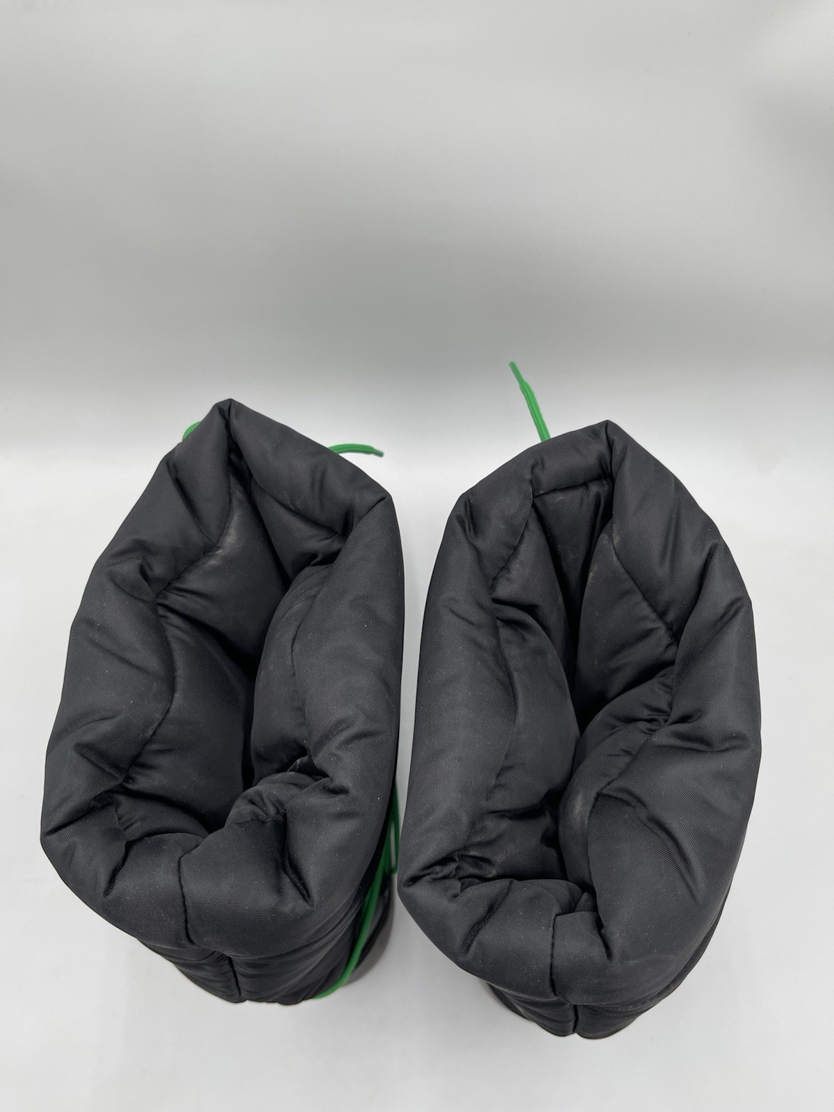 Bottega Veneta Puddle Bomber boots in black nylon parakeet green laces Size 46