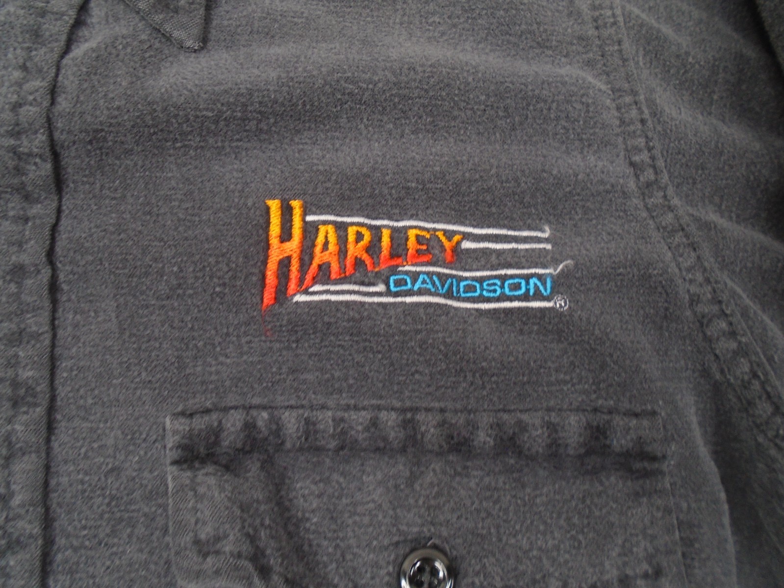 Vintage 80s Harley Davidson Chamois Black Button Shirt Embroidered Sz M USA Made