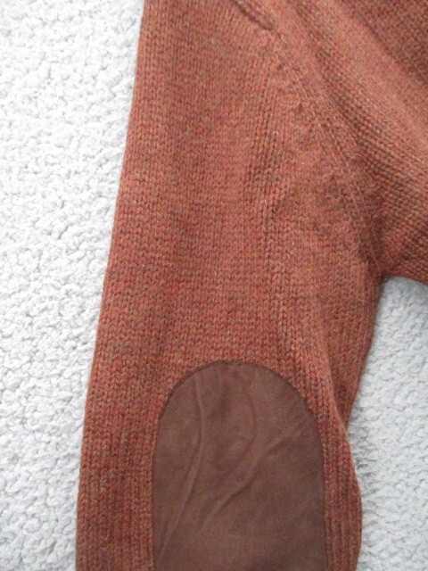 LL BEAN Shetland Wool Pullover Sweater Medium Elbow Patches 1/4 Zip Brown