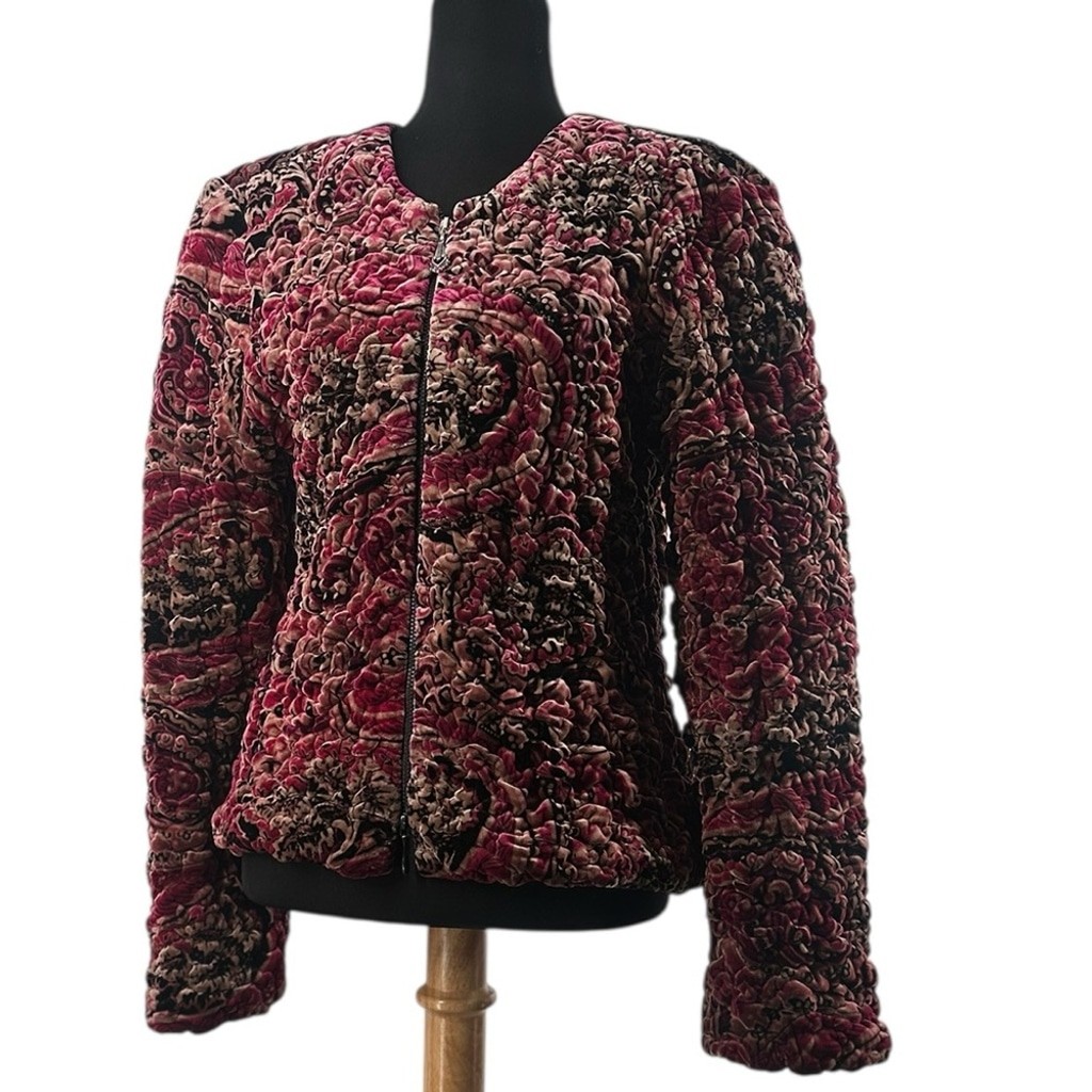 Joseph Ribkoff quilted coat floral printed zipper blazer elegant artsy sz 10